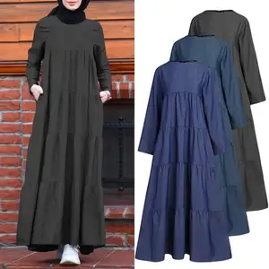 Gaun panjang Muslim abya wanita elegan Dubai Timur Tengah gaun pakaian Muslim abya