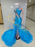 Robe de Soirée de Luxe Ocstrade en Strass, Fendue, Bleu Ciel, Coupe Sirène, avec Traîne en Tulle Perlé et Volants, Robes de Bal 2026 pour Filles Noires