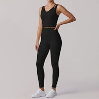 Nouvel ensemble de yoga pour femme, 2 pièces, avec bord festonné, legging taille haute sculptant le ventre et brassière de sport, tenue de sport pour la gym