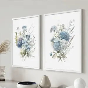 Modern Style Home Decoration Watercolor Blue Mix Flowers Leaves Botanical Posters Picture Canvas Print Painting Art With Frame