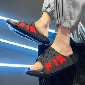 Sporty Black EVA Slides Open Toe Anti-Slippery Embossed Air Logo Summer Men's slide <b>Slippers</b> - Product Image 4