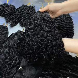 Extensiones de Cabello Humano con <span class=keywords><strong>Punta</strong></span> de Pluma Rizada Profunda, Cabello Virgen con Ondas de Agua, Trenzas Boho, Cabello Invisible para Trenzado con Crochet - Product Image 2