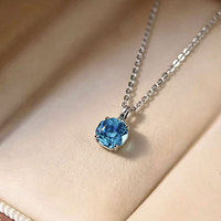 Colliers pendentifs de luxe en argent sterling 925 avec zircon cubique bleu taille rose pour femme