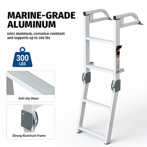 Escalera Plegable de 4 Peldaños para Bote Pontón HOMFUL, Escalera de Embarque de Aluminio con Barandillas Dobles, Carga Máxima de 300 LBS, Montaje en Cubierta que Ahorra Espacio - Product Image 2