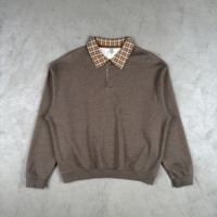 Sweat-shirt personnalisé surdimensionné pour homme, nouveau modèle d'hiver, lourd (320g), à manches longues, style Old Money, à carreaux, avec col polo et demi-zip