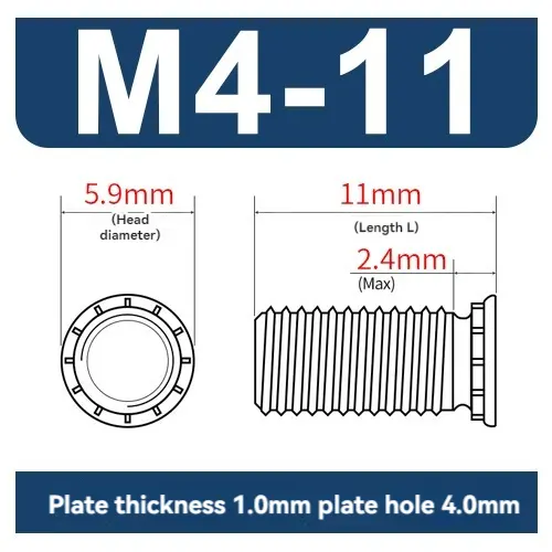 FH-M4 * 11 vis à rivet à tête ronde en acier au carbone zingué de grande quantité