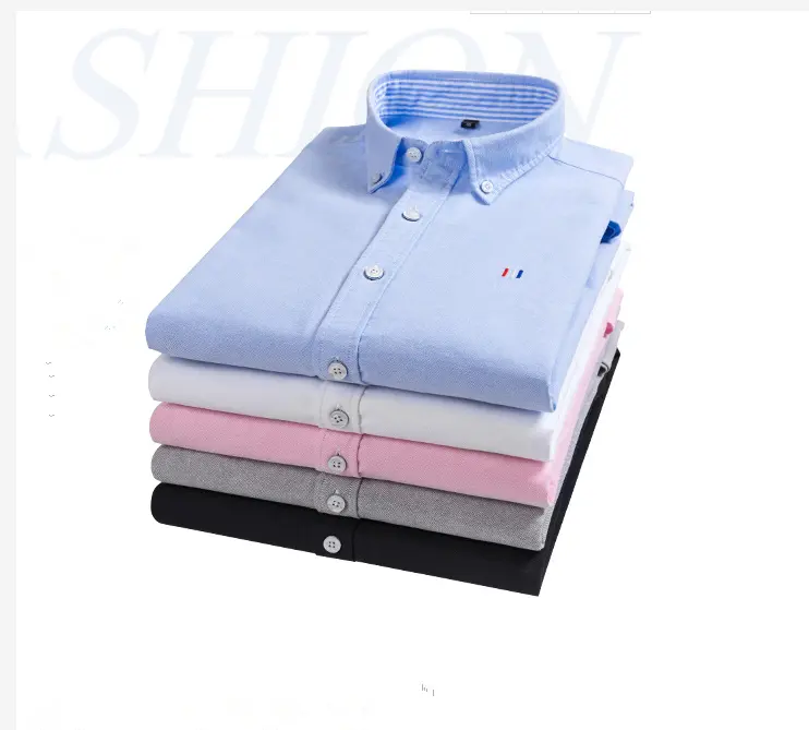 ENS-camisas de algodón 100% Oxford con botones, camisas informales ajustadas y lisas