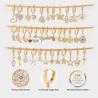 Boucles d'oreilles créoles en zircon plaqué or 18 carats, pendantes CZ, en forme de cœur, papillon, étoile, lune, pour femme