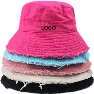 Custom bucket hat outdoor fashion colorful adjustable wide-brimmed hat custom logo hole bucket hat with rope.