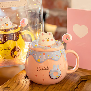 Tazza da <span class=keywords><strong>caffè</strong></span> con coperchio e cucchiaio di alta qualità per l'home Office di alta qualità per regali da donna - Product Image 2