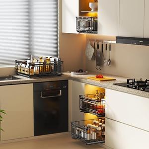 Étagère de rangement coulissante extensible à 3 rails pour salle de bain, cuisine, armoire à épices, armoire à vêtements, organisateur de placard, support réglable - Product Image 5