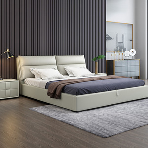 Leather <b>Bed</b> 1.8m Modern Minimalist Storage <b>Double</b> <b>Bed</b> Bedroom Furniture - Product Image 1