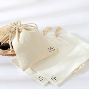 Custom Printed Logo Cotton <b>Fabric</b> Dust <b>Bag</b> With Ribbon Durable Cotton Jewelry Pouch - Product Image 6