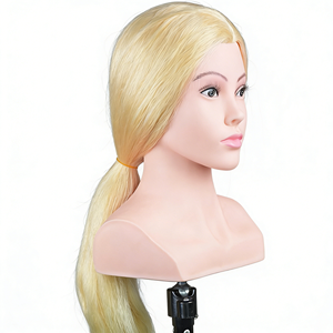 Cabeza <span class=keywords><strong>de</strong></span> entrenamiento <span class=keywords><strong>de</strong></span> cabello humano liso Remy 100% indio al por mayor con hombros - Maniquí <span class=keywords><strong>de</strong></span> peluquería para corte y trenzado con abrazadera - Product Image 4