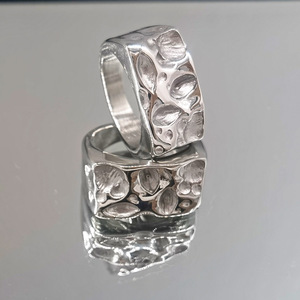 yunnique Men's <b>Titanium</b> Steel Wide <b>Ring</b> Silver Gray Irregular Meteorite Texture Hip Hop Fashion Jewelry Gift - Product Image 4