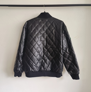 Bông không thấm nước Áo gió mùa đông ấm áp Varsity áo khoác máy bay ném bom người đàn ông màu đen Biker tùy chỉnh xe máy PU xe máy da kiểm tra - Product Image 2