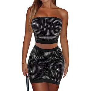 Conjunto de Dos Piezas con Lentejuelas para Mujer, Falda Mini de Cintura Alta y Top de Hombros Descubiertos, Estilo Bodycon para Club, Sexy y a la Moda, Personalizado 2026 - Product Image 4