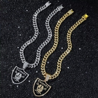 Chaîne cubaine en alliage personnalisée de luxe pour hommes, avec pendentif logo équipe des Raiders de Las Vegas, entièrement sertie de cristaux
