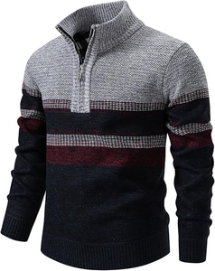 <span class=keywords><strong>Pull</strong></span> zippé polo robuste personnalisable 2025 pour homme, en maille torsadée côtelée, style Old Money, coupe <span class=keywords><strong>oversize</strong></span>, avec motifs collage - Product Image 4