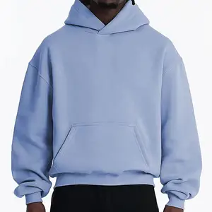 QIANSHI Best Quality Baggy Blank Graphic Hoodie with No String fleece 100% Cotton Oversized Heavyweight Cropped Hoodie Men