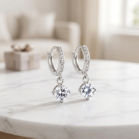 EK27 Anting Perak Sterling Zirkon Empat Cakar Anting Gantung Wanita Bergaya Serbaguna Nuansa Berkelas