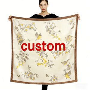 Wholesale Custom 53x53cm Large Square Floral Pattern Satin Silk <strong>Scarves</strong> for Christmas Eve Gifts - Product Image 1