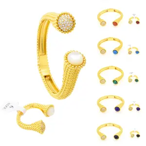 Wmb001-brazalete y anillo de oro de piedra de circón cúbico, color lujoso, Popular