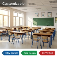 Mobilier scolaire direct usine : Ensemble bureau et chaise en bois 2 places pour projets pédagogiques en classe