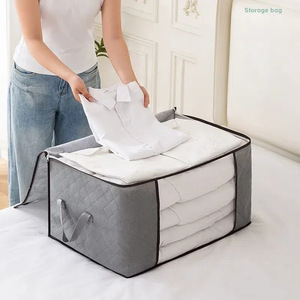 Clothing Organizer <b>Storage</b> Bag 60x40x35cm Gray Foldable With Zipper For Moving And Home Use - Product Image 1