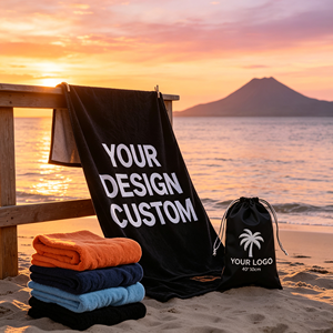 Toalla de Baño y Playa Deportiva Absorbente de Microfibra de Doble Cara con Estampado de Terciopelo, Secado Rápido, Material Grueso, Diseño de Ondas - Product Image 2