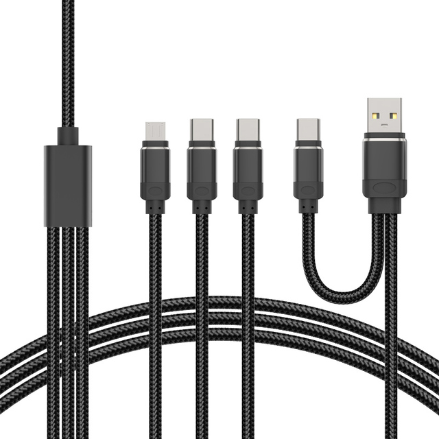 Factory New Design 5 in 1 Usb Cable Manufacturer 1.2m 2A Dual USB a USB C Male to Type C Micro B Fast Charging Cable