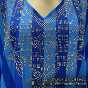 Nouvelle <span class=keywords><strong>Robe</strong></span> Ample Rayée pour Femmes Africaines, Tendance et Élégante, avec Strass, Abaya Musulmane Africaine Imprimée à Col en V pour Femmes - Product Image 5