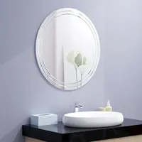 Factory 6mm wall mounted decorative v-groove engraved round silver bathroom mirror
