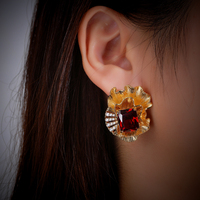 016112 gros bijoux de mode zircone diamant boucles d'oreilles pour les femmes déclaration feuille d'or fleur boucles d'oreilles bijoux