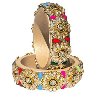 กำไลข้อมือแฮนด์เมด Danta Gems Kadi Kundan Meenakari Lac Lakh ดีไซน์หรูหราหลากสีสัน คอลเลคชั่น Kada สุดอินเทรนด์สำหรับเจ้าสาว งานเทศกาล และผู้หญิง - Product Image 1