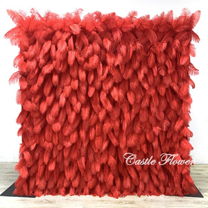 L-R275 Rideau enroulable mural floral 3D <span class=keywords><strong>de</strong></span> haute qualité, rose, avec plumes et fleurs 3D, en soie, pour mariage et fête, motif herbe inspiré - Product Image 2