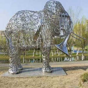 Escultura de elefante hueca grande de acero inoxidable, estatua de Animal de Metal para decoración de jardín - Product Image 5
