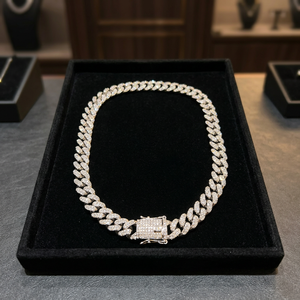 Cadena de eslabones cubanos de lujo con incrustaciones de moissanita, estilo hip hop brillante, joyería unisex de primera calidad, estilo tenis, plata 925 con rodio. - Product Image 4