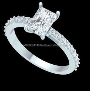 Anillo de Compromiso y Matrimonio de Diamante Cultivado en Laboratorio Radiante para Mujer, Plata de Ley 925, IGI, Venta al Por Mayor - Product Image 3