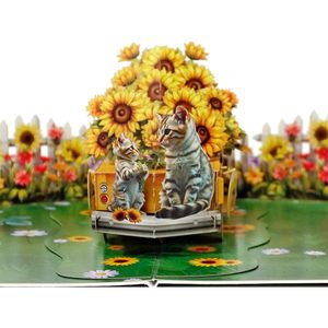 Carte de vœux pop-up 3D Fête des Mères, Motif Camion de fleurs, Tournesol et Jardin, Impression numérique 4 couleurs, Papier finition mate, Forme rectangulaire - Product Image 2