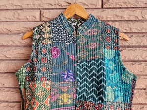 Elegant Handmade Block Print Cotton Quilted Winter Half Jacket Bohemian Ethnic Wear for Women Stylish Gift for Her - Product Image 3