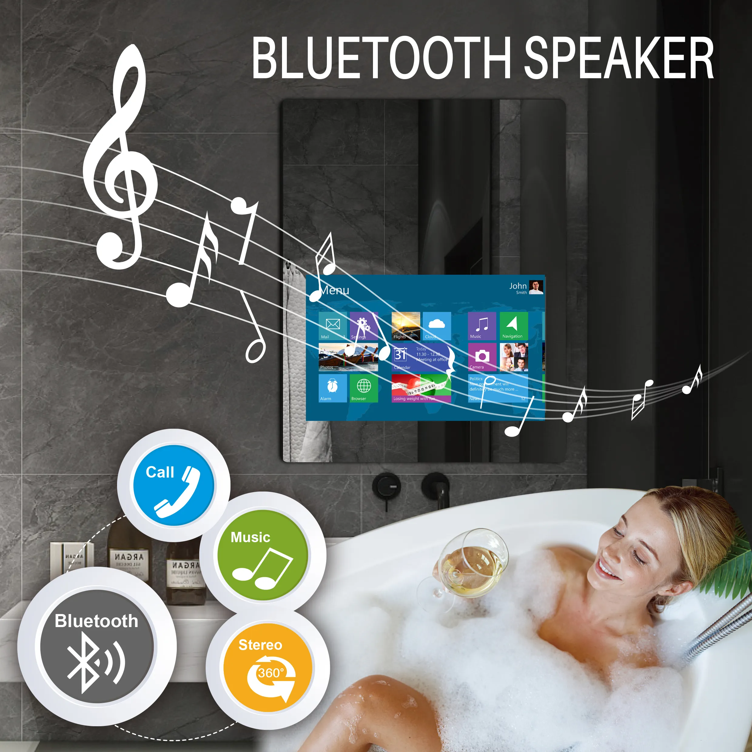 Tik Tok Hot Sale Badezimmer WIFI Blue Tooth News Lautsprecher Touchscreen Android Smart Magic Mirror