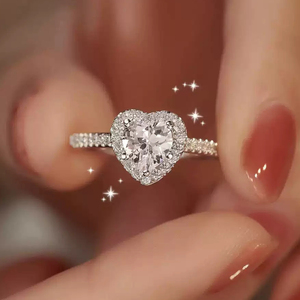 Bagues de fiançailles classiques en argent sterling 925 avec CZ blanc 5A taillé en cœur CANNER pour femmes, pour mariage et fêtes - Product Image 1