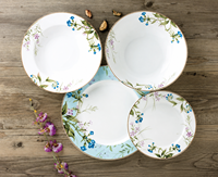 Service de table en porcelaine New Bone China avec assiettes à motif floral botanique bleu délicat et décoration sous glaçure pour marque privée