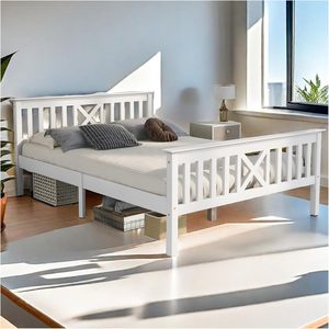 Barrières de sécurité <span class=keywords><strong>à</strong></span> deux côtés en bois massif <span class=keywords><strong>à</strong></span> <span class=keywords><strong>lattes</strong></span> blanches Montessori Clôture détachable Cadre moderne en bois pour tout-petits Lit simple Lits pour enfants - Product Image 4