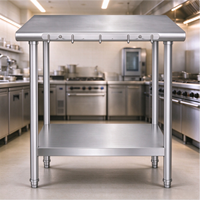 Table de travail industrielle robuste à double niveau en acier inoxydable 304 avec surface anti-rayures et pare-éclaboussures pour boucherie