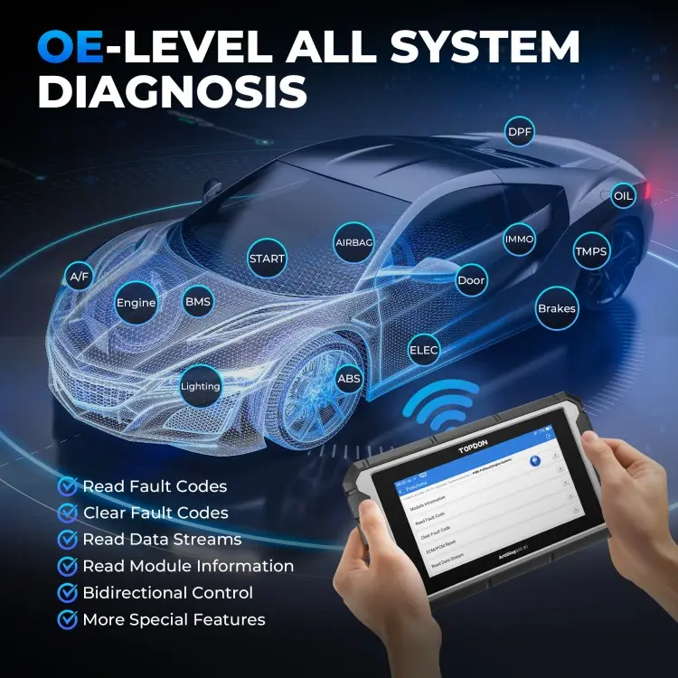 TOPDON AD900BT 2 tahun gratis Update alat mesin diagnostik nirkabel, alat pemindai kendaraan mobil otomatis cerdas gigi biru