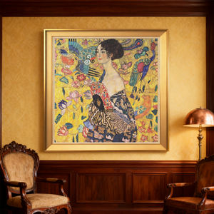 Mujer <span class=keywords><strong>de</strong></span> Klimt con abanico 100x100 cm pintura al óleo clásica sobre lienzo <span class=keywords><strong>para</strong></span> decoración <span class=keywords><strong>de</strong></span> sala <span class=keywords><strong>de</strong></span> estar europea - Product Image 3