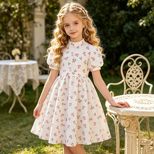 Vestido <span class=keywords><strong>de</strong></span> Princesa para Niñas, Estilo Moderno y Minimalista con Estampado Floral, Primavera 2026, Tela <span class=keywords><strong>de</strong></span> Mezcla <span class=keywords><strong>de</strong></span> Algodón, Importado - Product Image 1