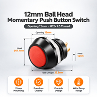 Mini interrupteur à bouton-poussoir momentané en métal, étanche, 12mm, pour commande de klaxon de moto, IP65, 3A, 250V, 1NO